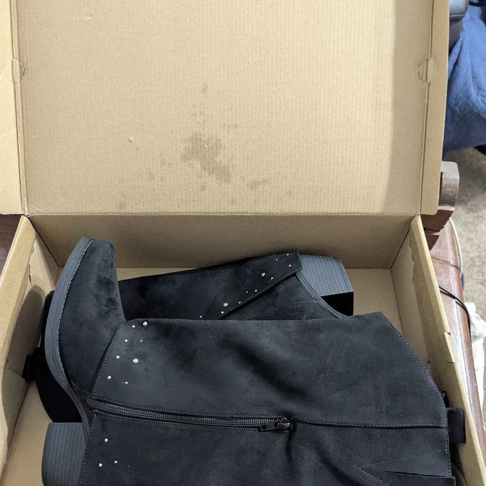 Sugar Black Heeled Boots with Stud Accents - Picture 6 of 8